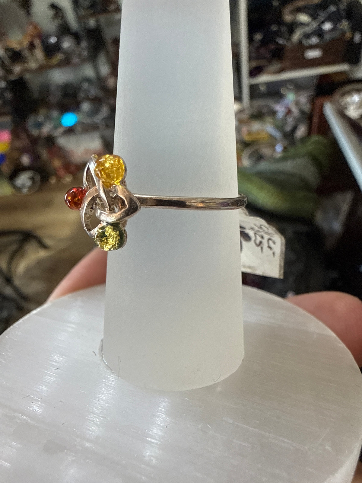 Baltic, Citrine and Green Amber Ring 9
