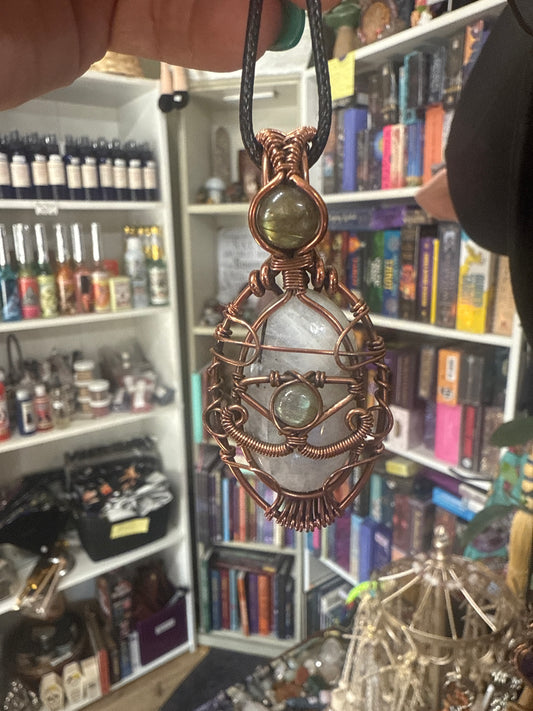Moonstone and Labradorite Wire Wrap Pendant