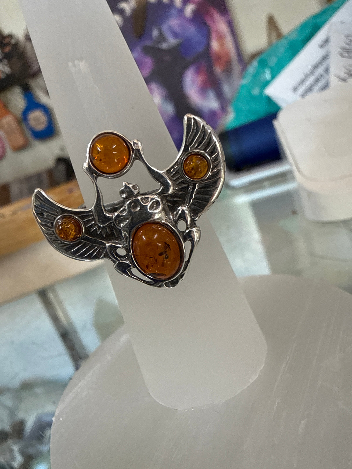 Amber Scarab Ring Adjustable