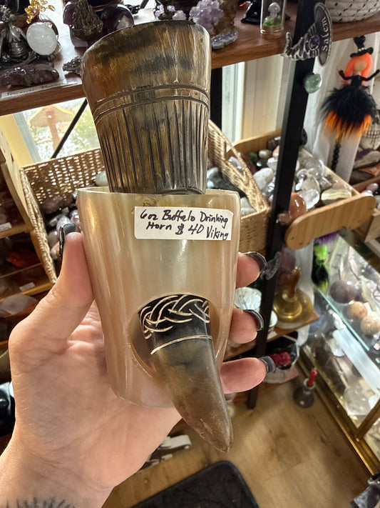 6 in Buffalo Drinking Horn and stand  Viking